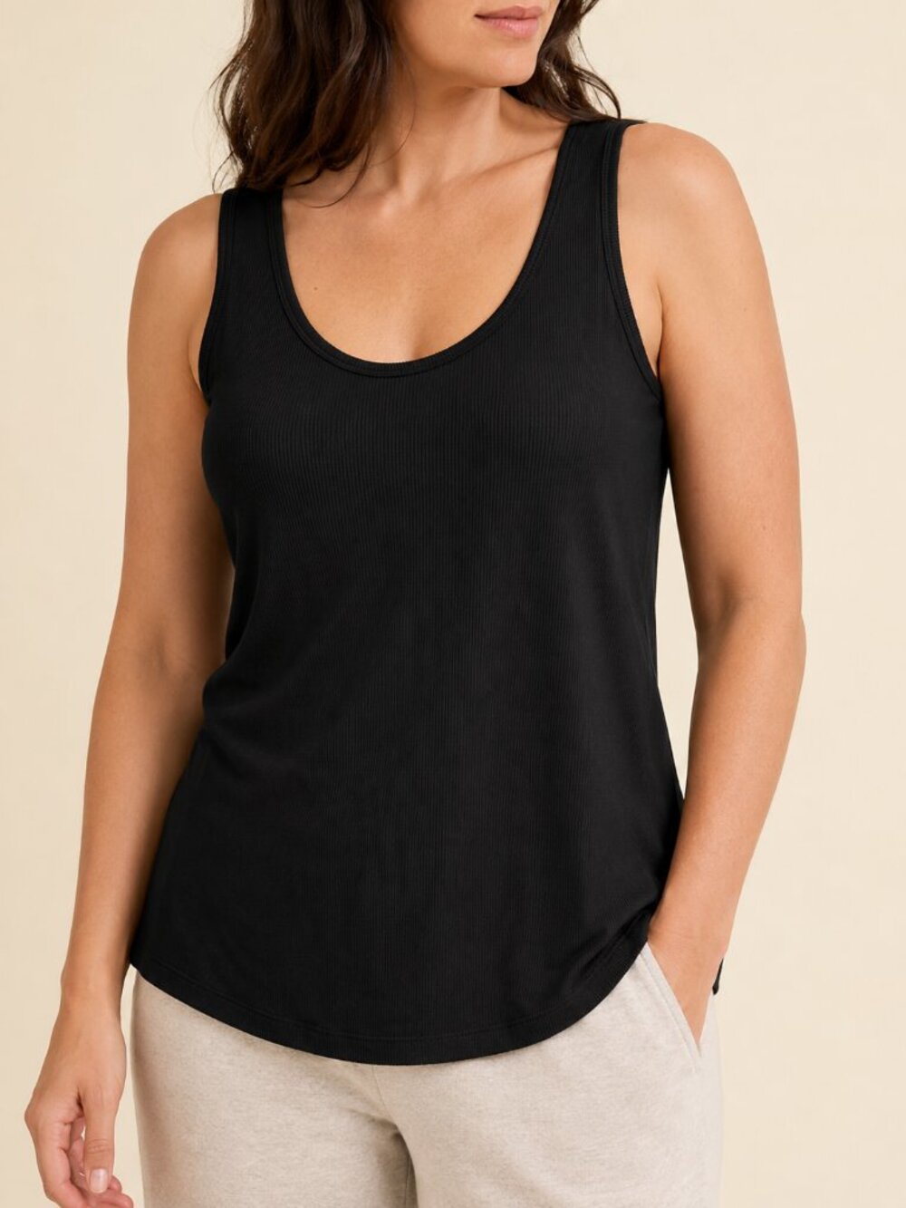 NWT Soma Cool Nights Black Ribbed Tank Top Built-In Shelf Bra L